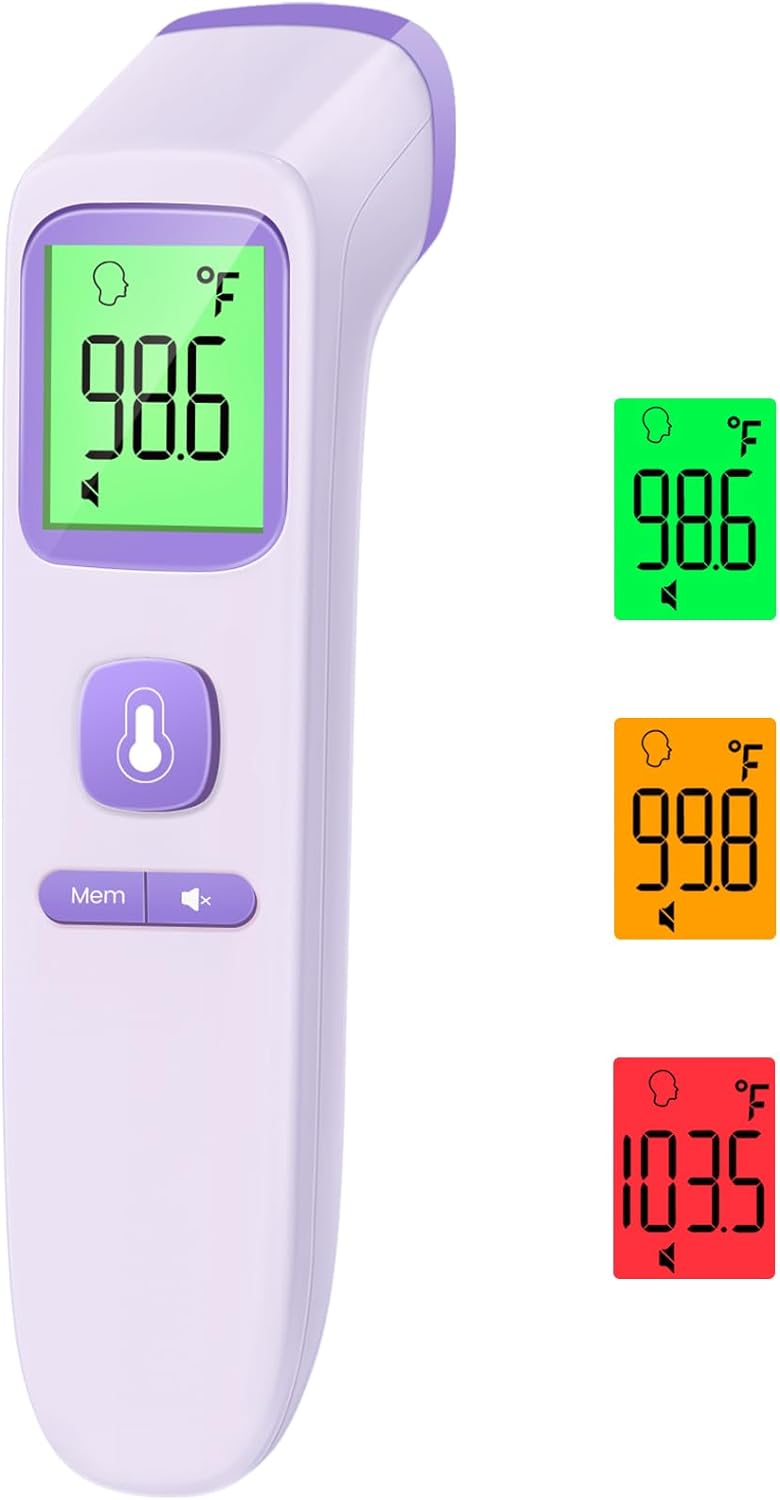 No-Touch Thermometer for Adults and Kids, Accurate Digital Baby Thermometer, Fever Alarm & Silent Mode, 2 in 1 Forehead & Object Mode