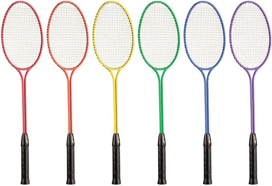 Champion Sports 26" Twin Shaft Badminton Racket with Braided Nylon Strings (Set of 6) - Multiple Colors - For All Skill Levels