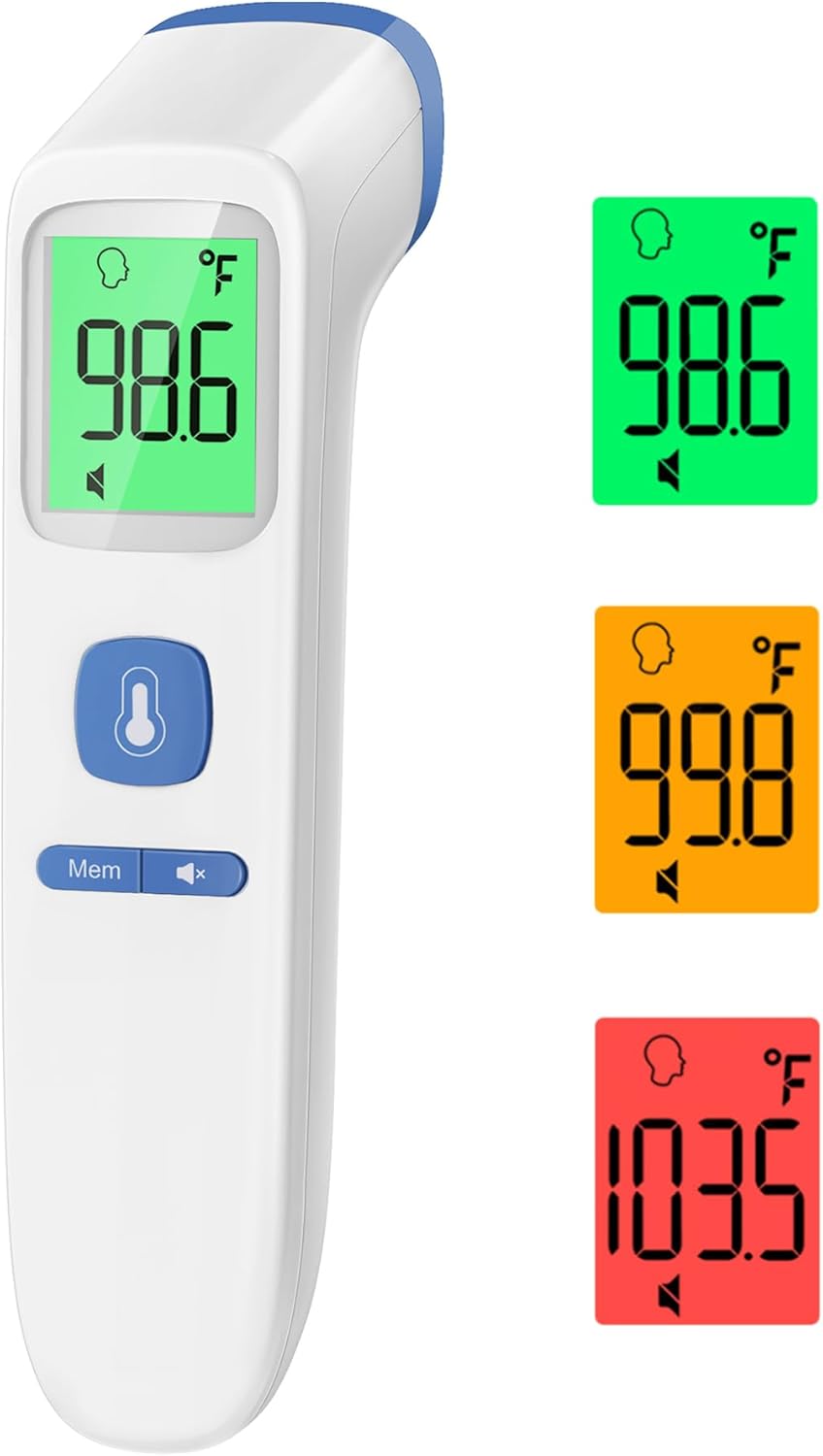 No-Touch Thermometer for Adults and Kids, Accurate Digital Baby Thermometer, Fever Alarm & Silent Mode, 2 in 1 Forehead & Object Mode