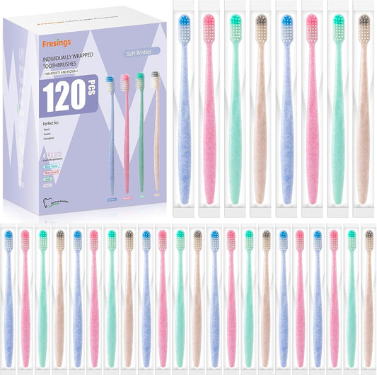 48-Pack Disposable Toothbrushes Individually Wrapped, Soft PBT Bristle Bulk Portable Travel Toothbrushes for Adults & Kids, Guest Bathroom, Hotel, Camping, Donation - 4 Gemstone Colors