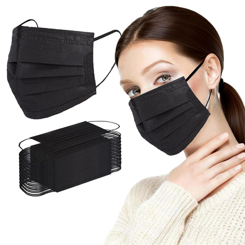 Borje Disposable Face Mask, 100 PCS Black Masks, 3 Ply Protection Face Masks