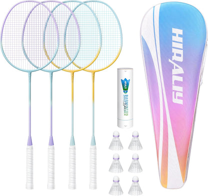 HIRALIY Badminton Rackets Set for Backyards, Badminton Set, Includ 2/4 Rackets, 6/12 Birdies, 1 Carrying Bag, Outdoor Game for Adult Family Beginner